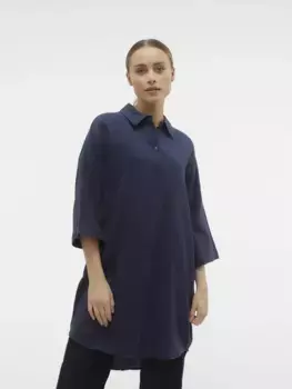 Платье-рубашка Vero Moda "VMNATALI 3/4 LONG OVERSHIRT NOOS", с рукавами 3/4, синий