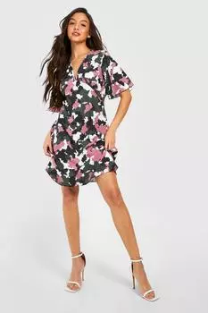 Платье с абстрактным принтом и рукавами ангела Boohoo, зеленый