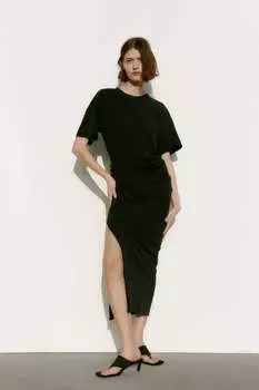 Платье с асимметричным полом ZARA, черный