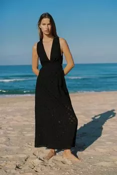 Платье с ажурной вышивкой ZARA, черный