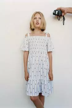 Платье с цветочной текстурой ZARA, цвет Ecru/Blue