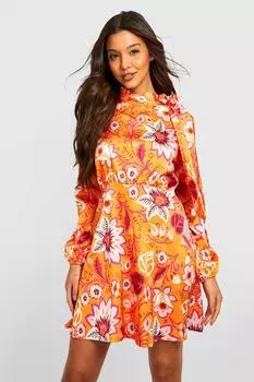 Платье с цветочным принтом Boohoo, оранжевый