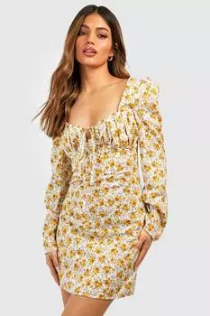 Платье с цветочным принтом Boohoo, желтый