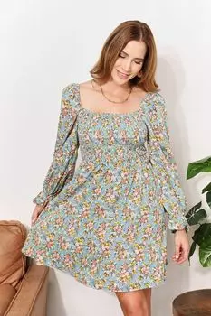 Платье с цветочным принтом, оборками на рукавах и квадратным вырезом FASHNZFAB, цвет floral