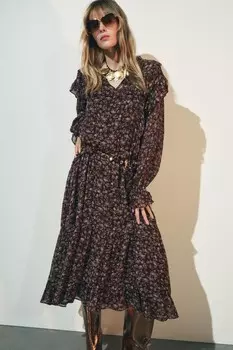 Платье с цветочным принтом ZARA, фиолетовый
