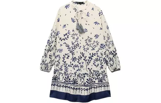 Платье с длинными рукавами женское синее Zara