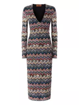 Платье с геометрическим узором и длинными рукавами Missoni, синий