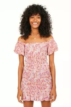 Платье с открытыми плечами H&amp;M, розовый/цветы