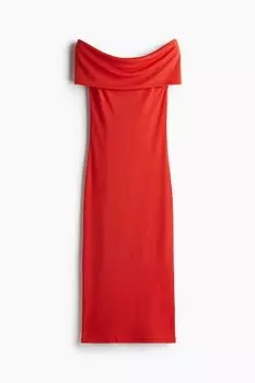 Платье с открытыми плечами H&M, красный