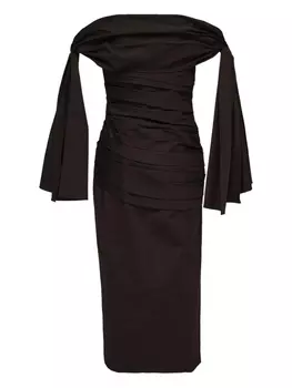 Платье с открытыми плечами и сборками Carolina Herrera, черный