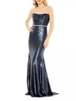 Платье с пайетками и поясом Mac Duggal