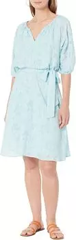 Платье с поясом и V-образным вырезом с пышными рукавами DKNY, цвет Sky Blue