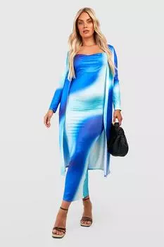 платье с принтом и кимоно Boohoo, синий