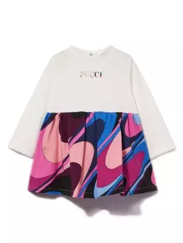 Платье с принтом Онде PUCCI Junior, белый