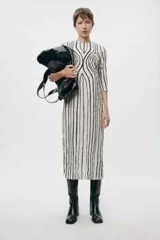 Платье с принтом ZARA, экру