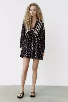 Платье с принтом ZARA, черный/экру