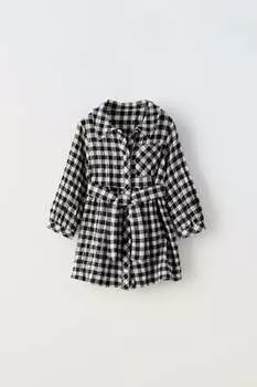 Платье с текстурной платьем в гингем ZARA, черный