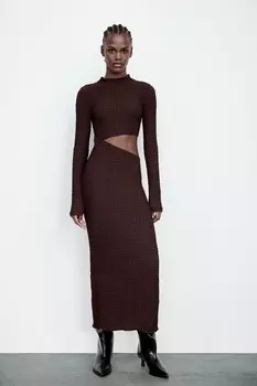 Платье с текстурным вырезом ZARA, коричневый