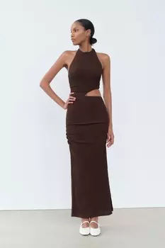 Платье с текстурным вырезом ZARA, коричневый