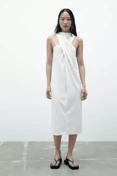 Платье с узлами ZARA, белый