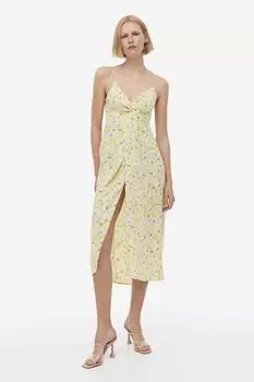Платье с V-образным вырезом H&M, светло-желтый/цветочный