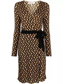Платье с запахом и принтом DVF Diane von Furstenberg, коричневый