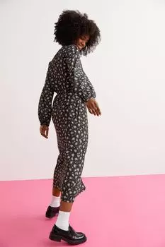 Платье с запахом и узором H&amp;M, темно-серый/цветы