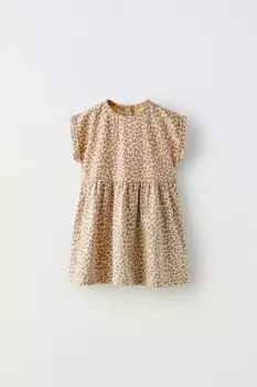 Платье с животным принтом ZARA, цвет butter