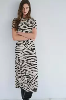Платье с животным принтом ZARA, цвет zebra