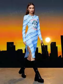 Платье Shein с рисунком, голубой
