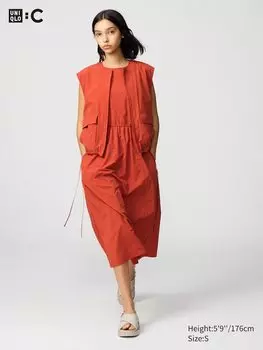 Платье со сборками (без рукавов) Uniqlo, оранжевый