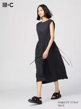 Платье со сборками (без рукавов) Uniqlo, черный