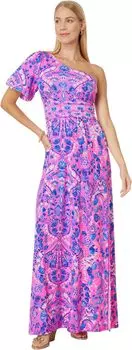 Платье Solana One Shoulder Maxi Lilly Pulitzer, цвет Havana Pink Turtle Tidepool Engineered Knit Dress