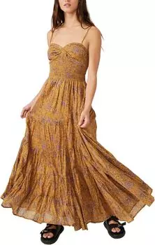 Платье Sundrenched Printed Maxi Free People, цвет Dusty Olive Combo