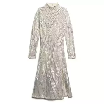 Платье Superdry Open Back long sleeve short, серебряный