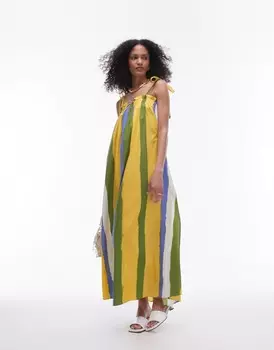 Платье Topshop Poplin Stripe Ruched Bust Maxi, мультиколор