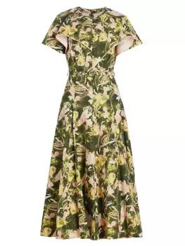 Платье-трапеция из струящегося поплина Iris 3.1 Phillip Lim, цвет olive floating iris