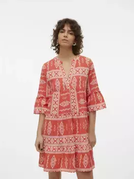 Платье-туника Vero Moda "VMDICTHE 3/4 TUNIC EXP", с воланом, цвет Cayenne Aop:Cecilia Snow White