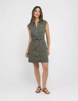 Платье U.S. Polo Assn Belted Cap Sleeve Split Neck, оливковый