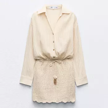 Платье Zara Contrast Crochet, светло-бежевый