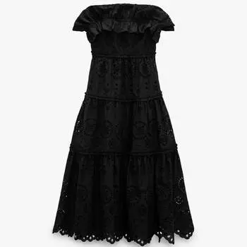 Платье Zara Embroidered Midi, черный