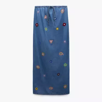 Платье Zara Embroidered Midi, синий