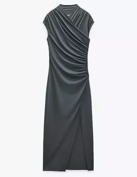 Платье Zara Long Draped, хаки