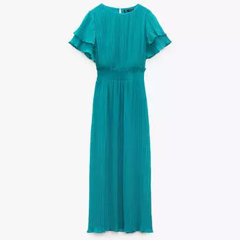 Платье Zara Long Pleated, бирюзовый