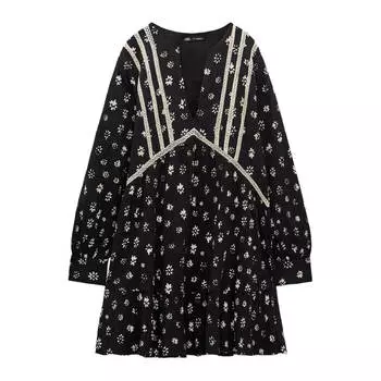 Платье Zara Printed, черный/экрю