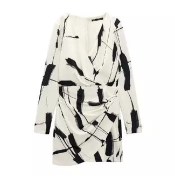Платье Zara Printed, черный/белый