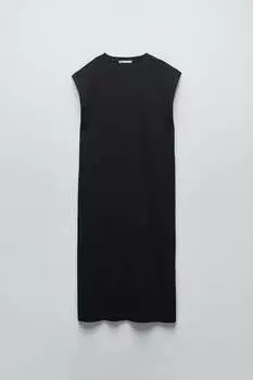 Платье Zara Ribbed Midi, черный