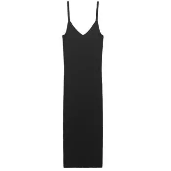 Платье Zara Ribbed Midi, черный