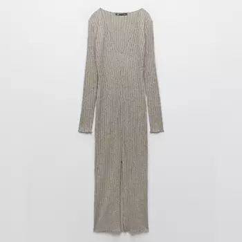 Платье Zara Soft Ribbed, коричневый