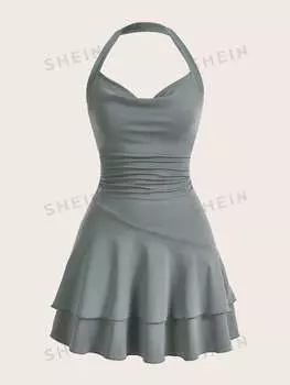Платье женское Shein Mod с бретелькой на шее, серый